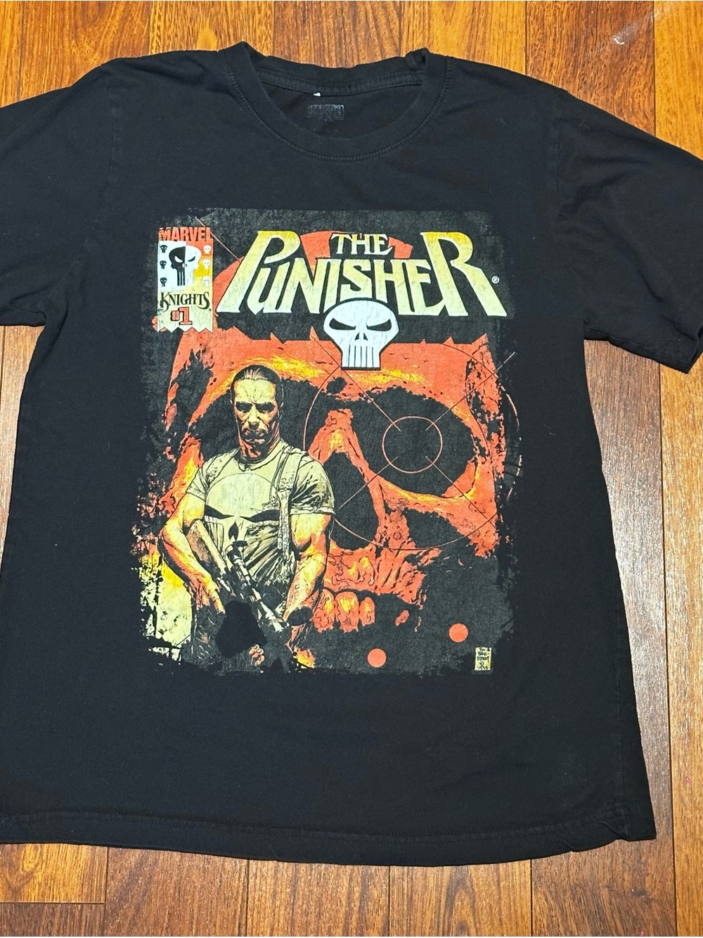 Marvel The Punisher Black Tee with Orange and Yellow Graphic